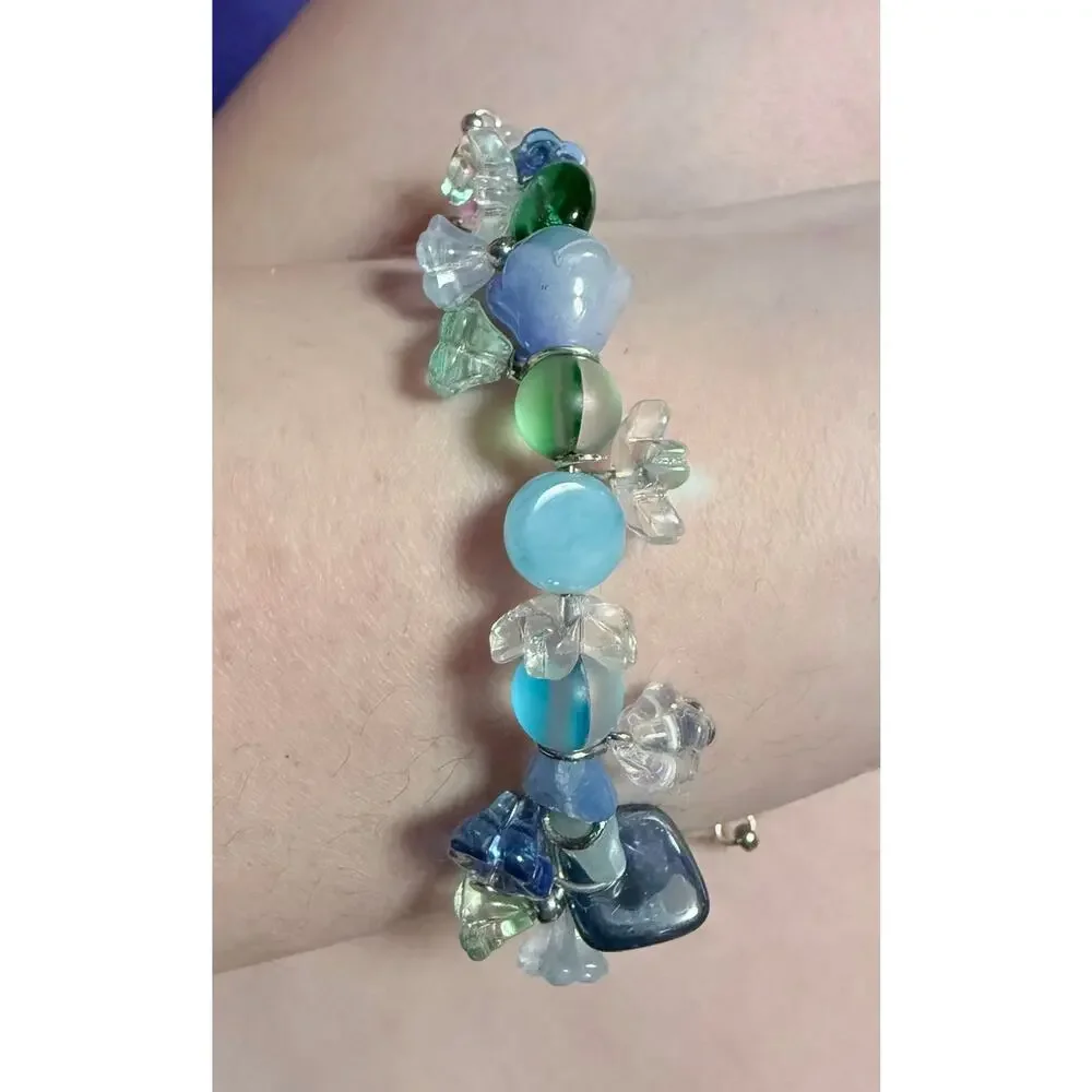 Handmade floral glass beaded bracelet adjustable chain lobster claw clasp